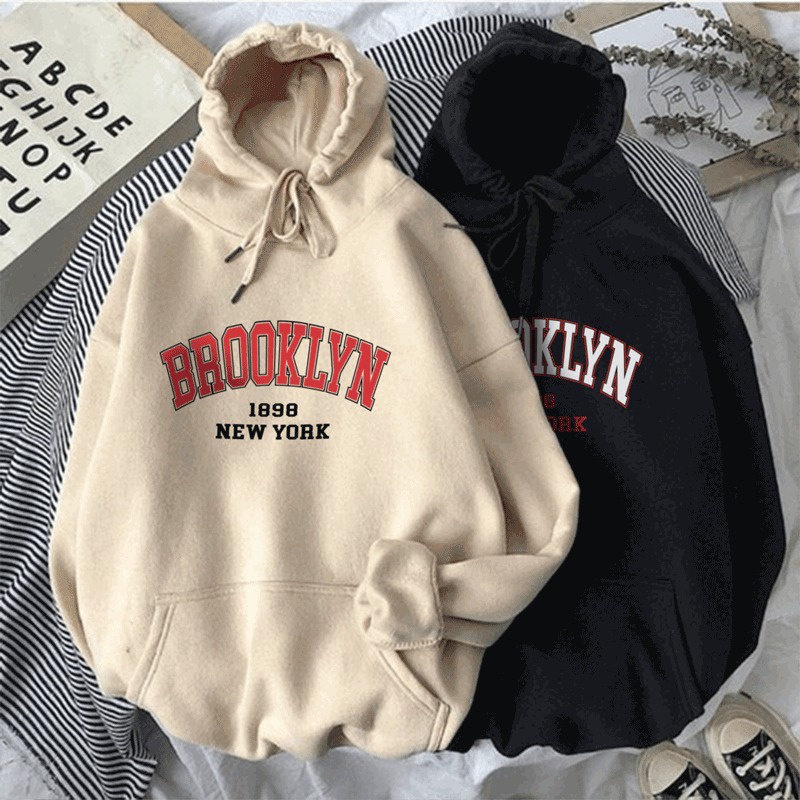 Parisdivarious Sweater Hoodie Jemper Brooklyn Baru Bahan Fleece Size S - XXL (Pria &amp; Wanita)