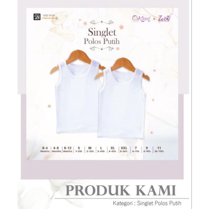 Kazel Singlet Polos Putih Untuk Bayi dan Anak Isi 6 Pcs