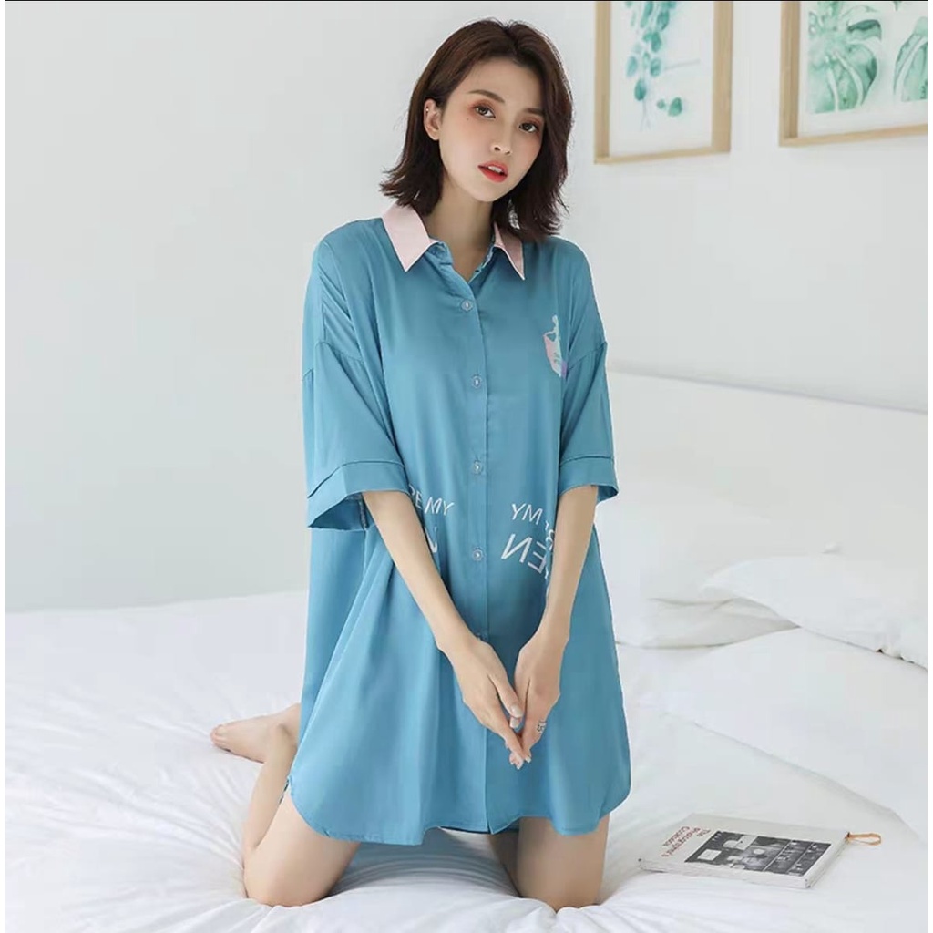 Daster Kemeja Wanita Satin premium Ice Silk