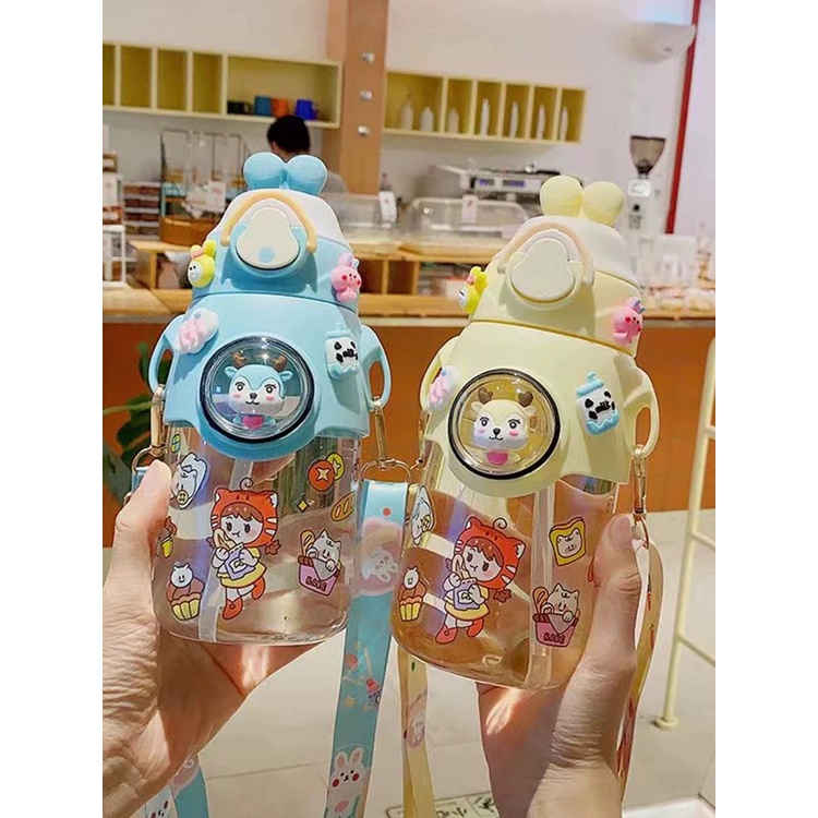 Botol Minum Anak Sekolah BPA FREE Kapasitas 750ml Karakter Lucu BPA FREE Botol Air Minum Viral Gemoy Pastel Motivasi Anak Sekolah Free Tali Dan Sticker Tempat Botol Lucu