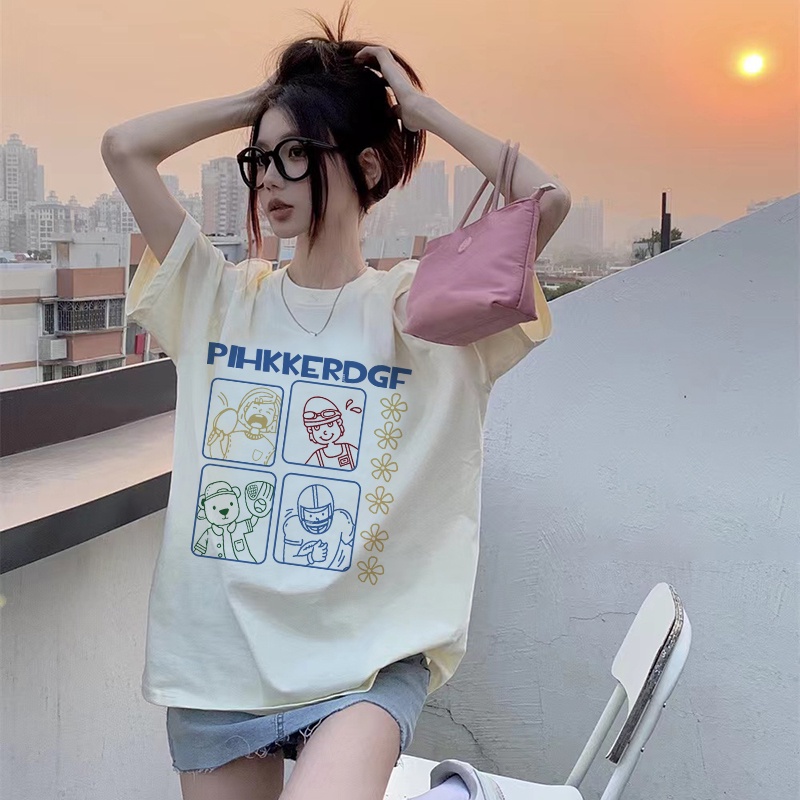 Print T-shirt Kaos Lengan Pendek Cartoon Pilot Baju Wanita Korean Style