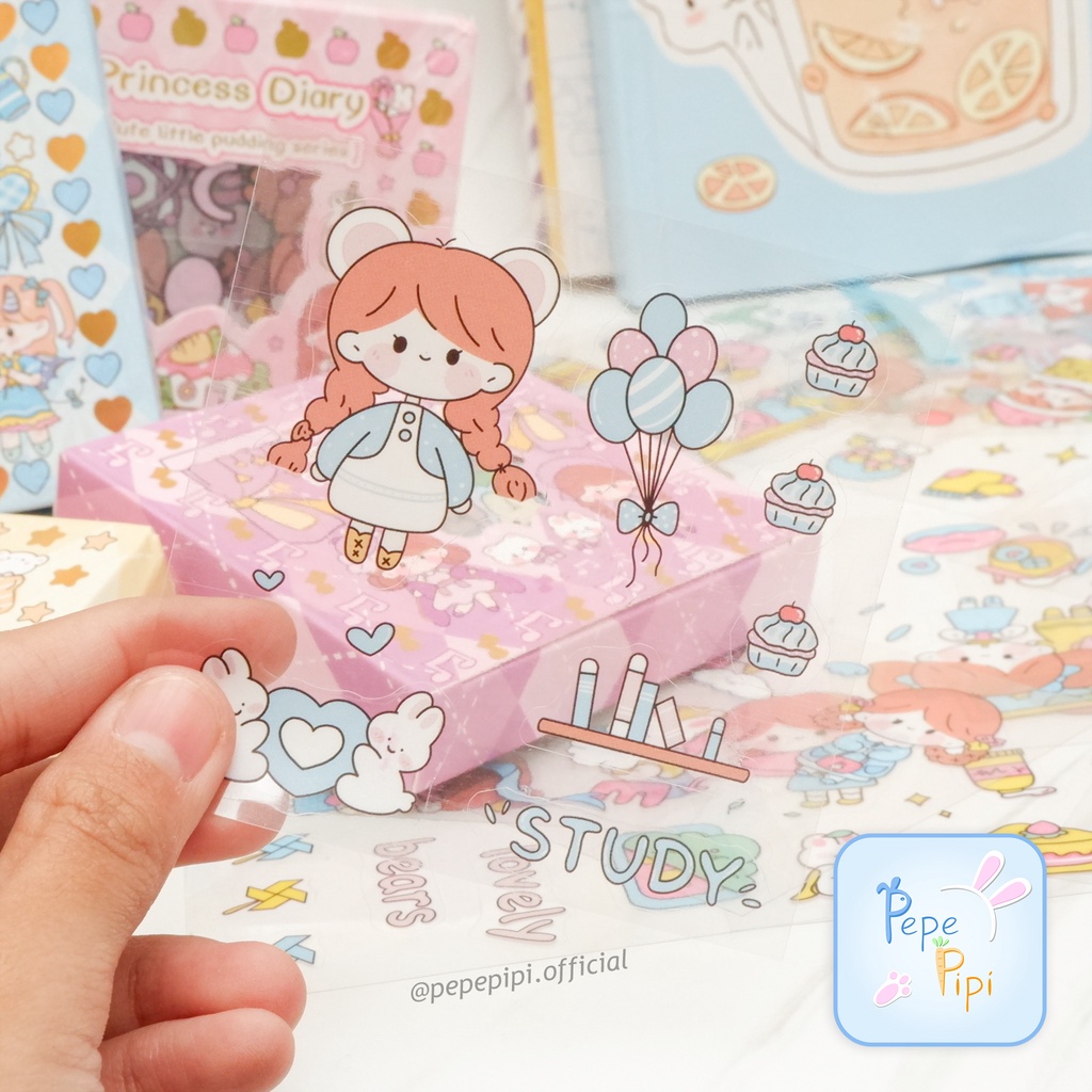 Sticker Senmu Princess Diary Box Kecil Isi 100 Paket Sticker mini lembar stiker jurnaling journal set buku alat tulis sekolah pastel lucu box