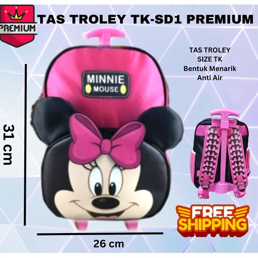 FREE ONGKIR + PROMO TERMURAH !!! Tas Troley Sekolah TK 3D MINI MICKEY MOUSE Muka Kuping 3D Timbul