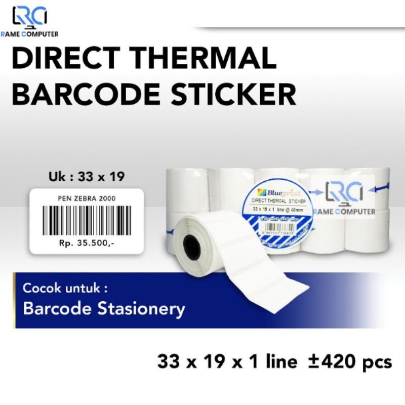 

10 roll Dts 33x19x1 line Isi +-420 Direct Thermal Sticker / Label Stiker BLUEPRINT 33x19 x 1 Line barcode stasionery