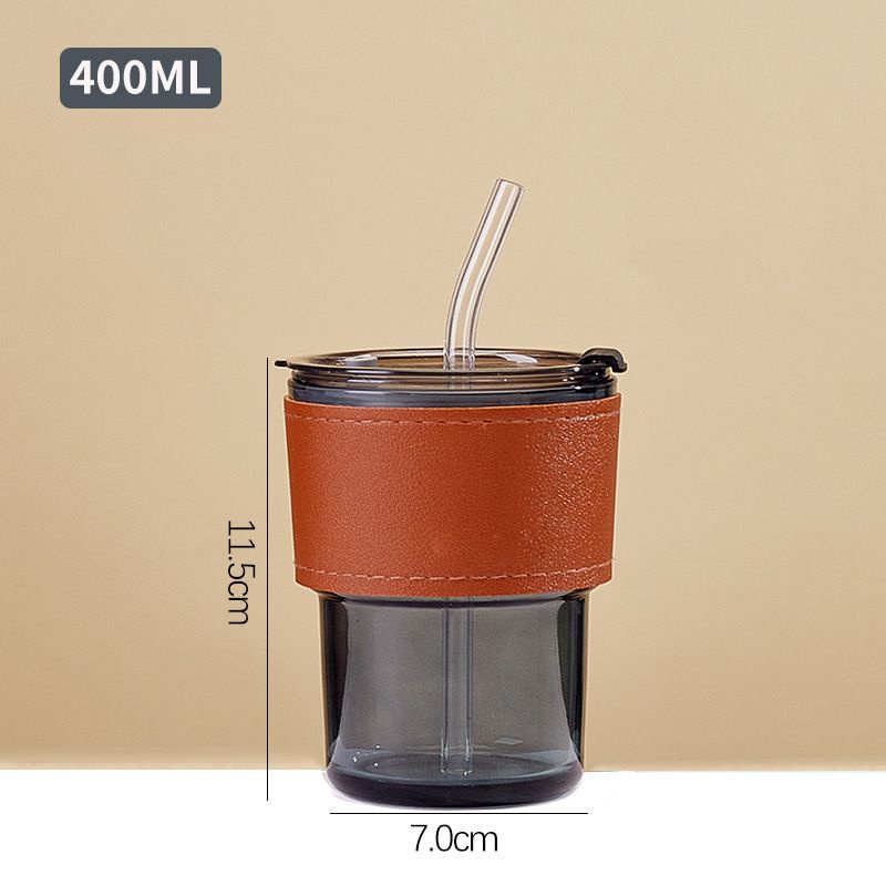 TS01- G001 Gelas Kopi Tumbler Kaca Susu Teh Aesthetic Gelas Minum Bening Dengan Kulit Case Anti Panas