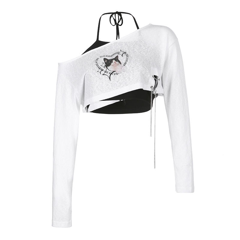 Red Tabir Surya Pakaian Wanita Dua Potong 2023 Musim Panas Lengan Panjang T-shirt Longgar Menggantung Leher Manis Gadis Panas Pendek top AC Cover