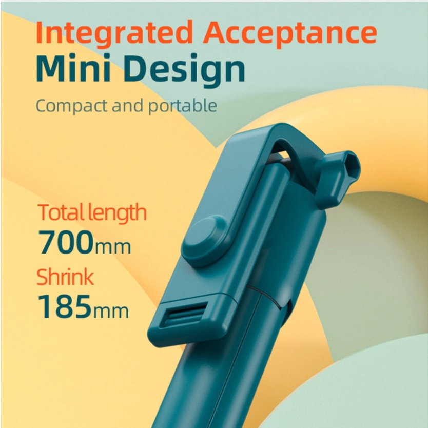 Tongsis Selfie Tripod Lampu LED Bluetooth 4 In 1 dengan remote control/ Selfie Stick Portable Flexible lampu LED/ Selfie Stick 360º-HIJAU + LED