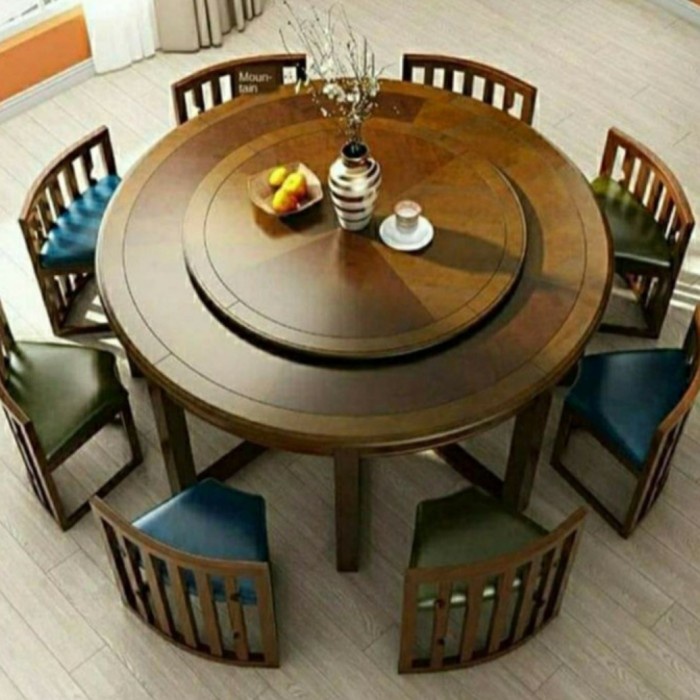 RAY meja makan bulat, set meja makan, meja makan jati