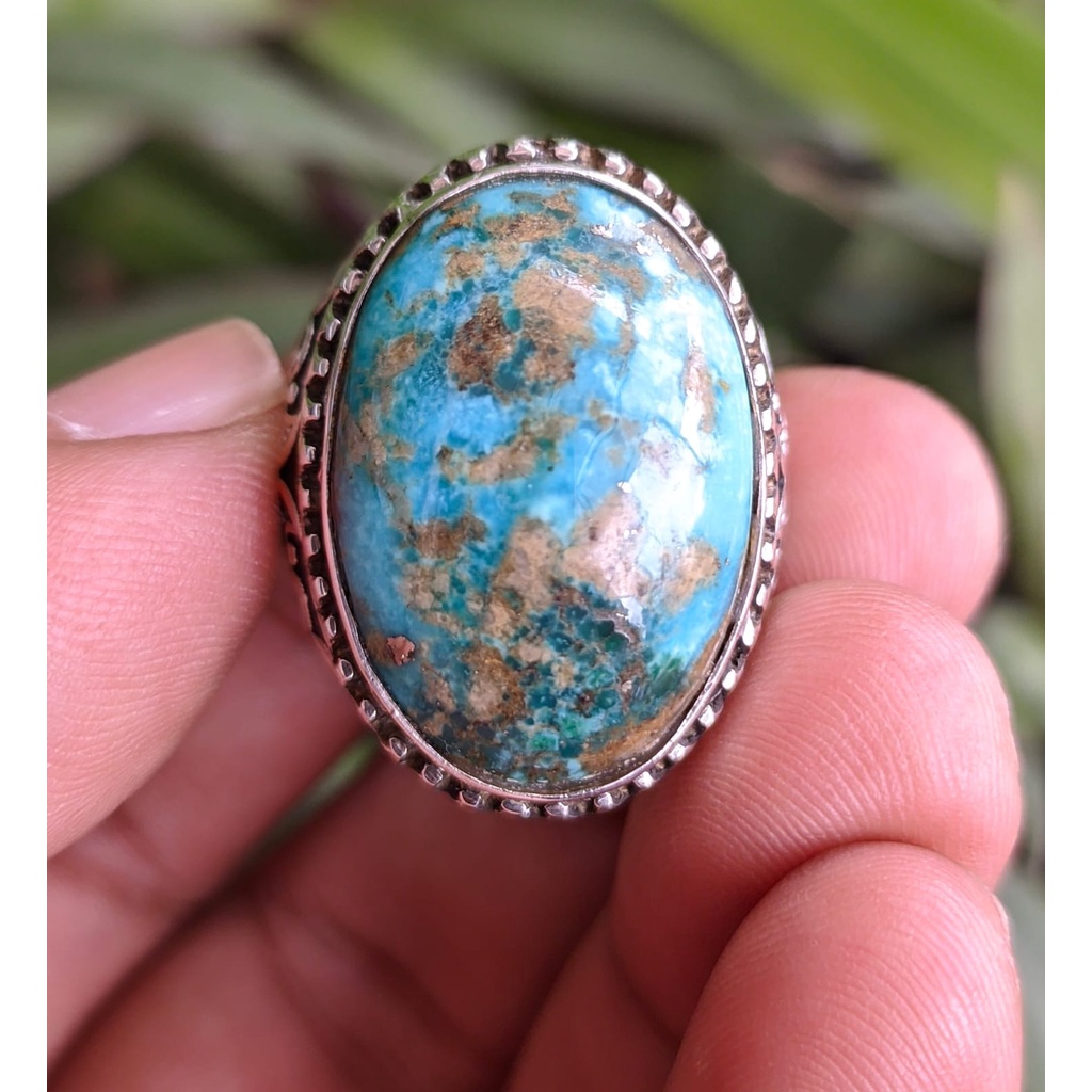 Natural Pirus Persia Biru Jenong Gradasi Ring Perak 925 HM Mewah