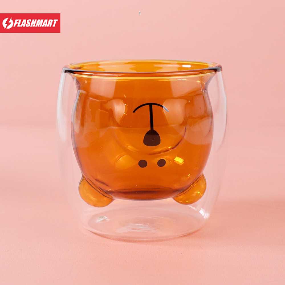 Flashmart Gelas Beruang Anti Panas Double Wall Glass Insulated Cup 250ml - CIQ38
