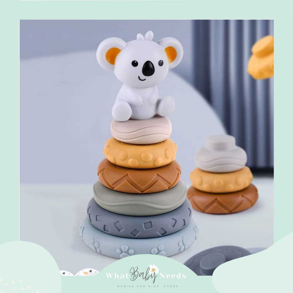 2in1 Mainan Bayi Anak Silikon Ring Donat Mainan Balok Building Blocks Edukasi Montessori Silicone Karet Perlengkapan Bayi - Bayi Online Shop