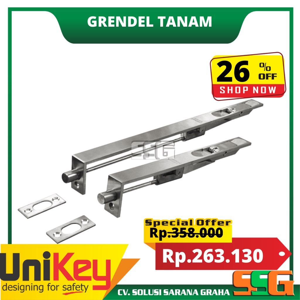 Flush Bolt UNIKEY 219 6"+12" SS Grendel Tanam Pintu