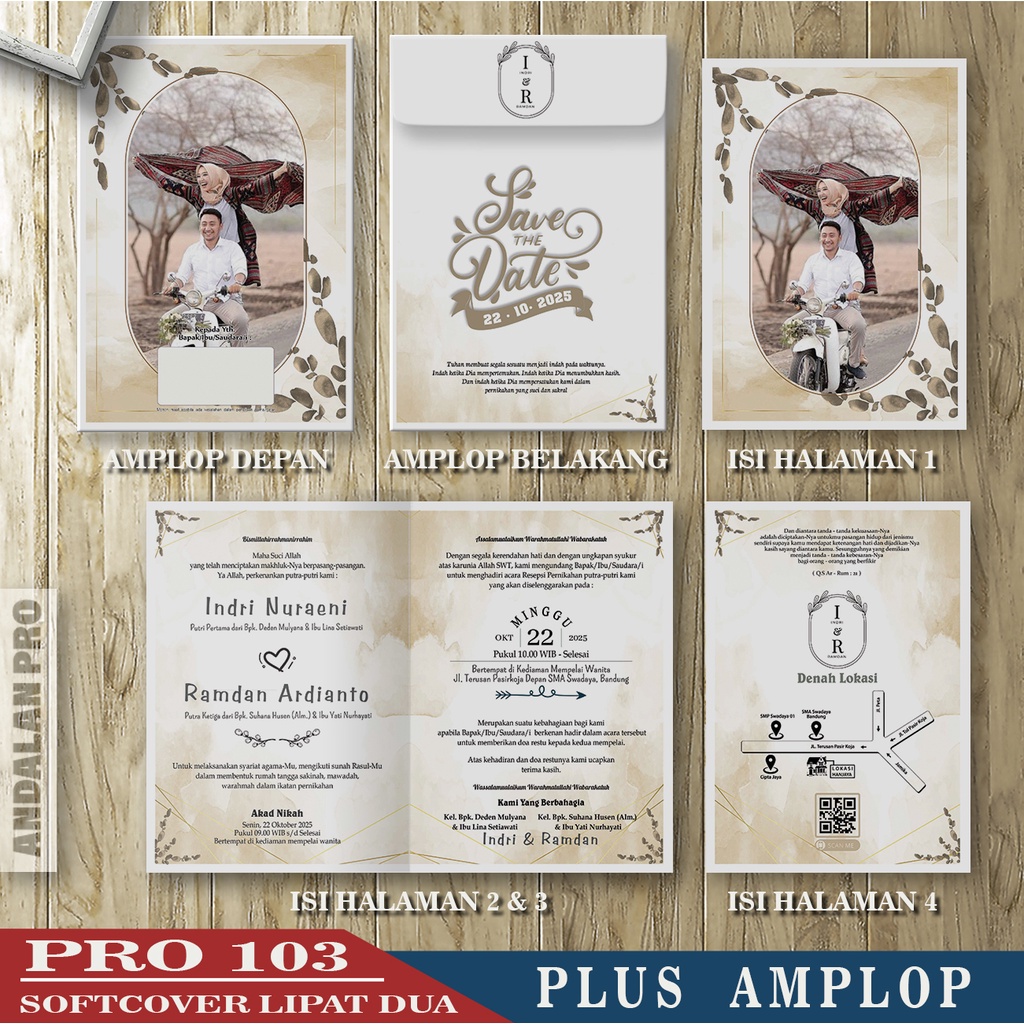 Pro 103 Plus Amplop - Cetak Undangan Softcover Pakai Amplop, Undangan Pernikahan, Khitanan, Ngunduh 