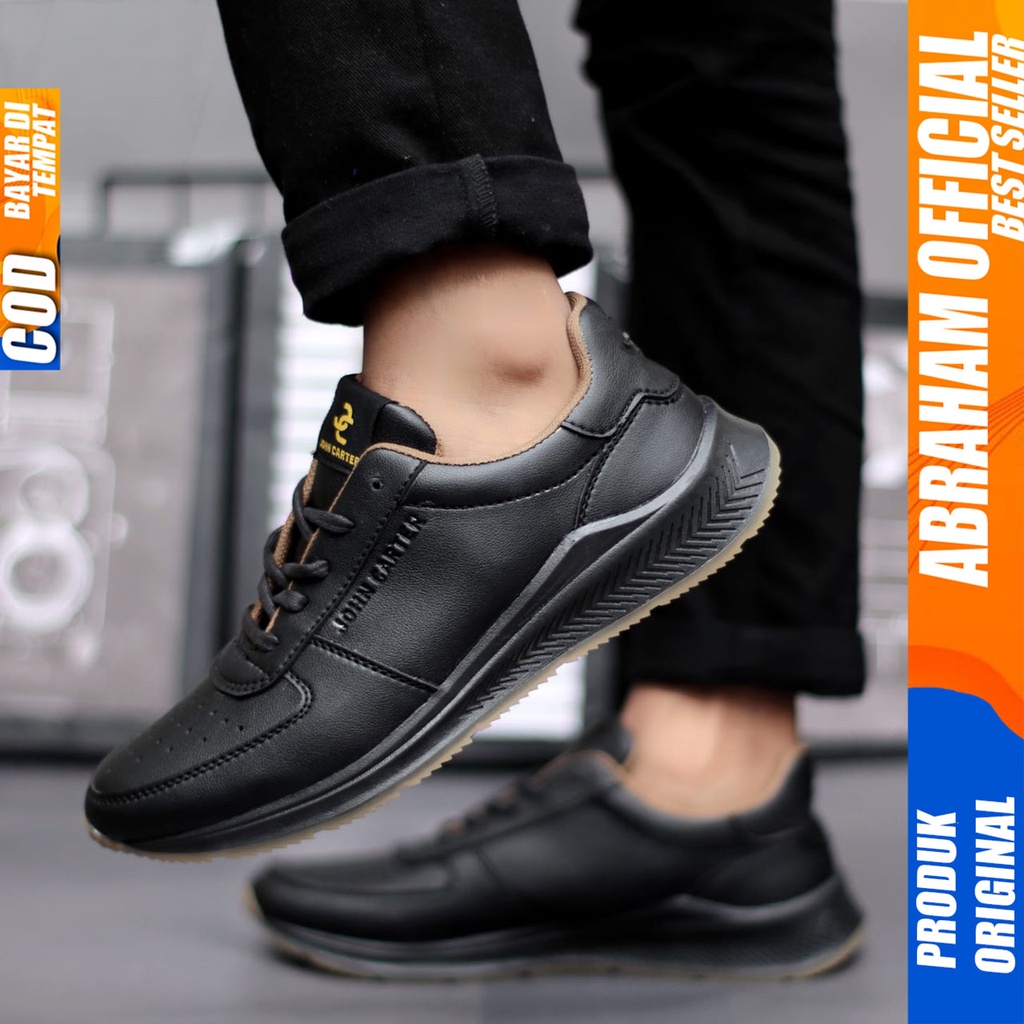 Sepatu Sneakers Casual Pria Hitam Kerja Abraham Atens