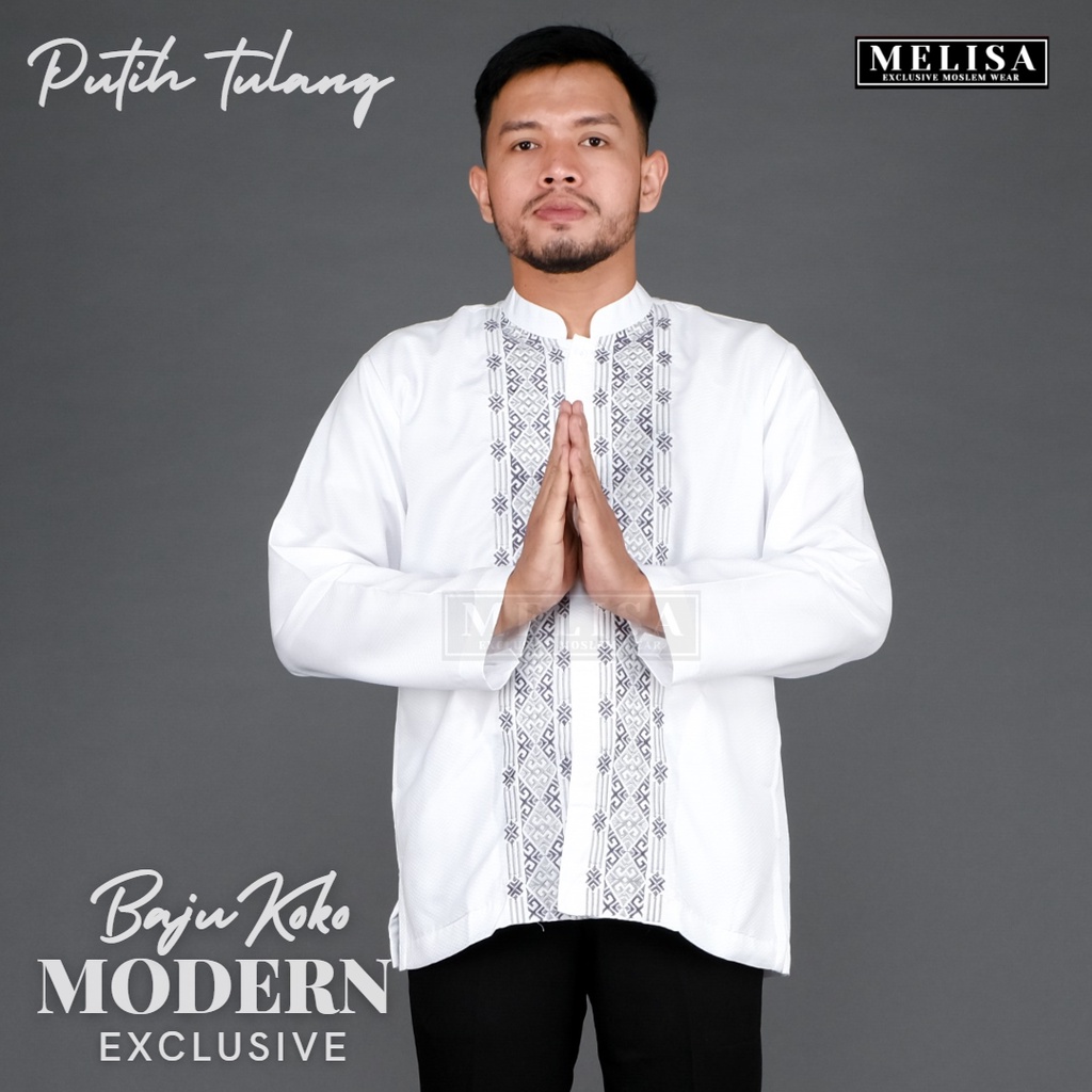 Baju Koko Pria Lengan Panjang Bahan Poli Katun Warna Putih Tulang Size M L XL XXL XXXL XXXXL Fashion Muslim Pria Terbaru