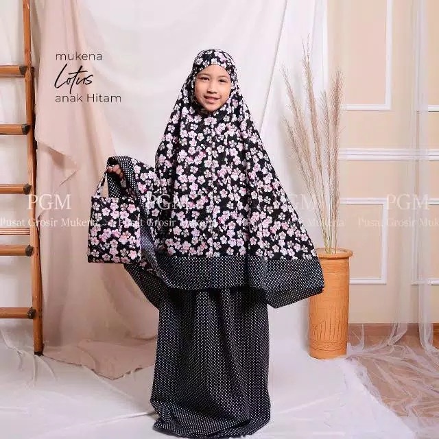 PROMO MUKENA ANAK RAYON SD MUKENAH ANAK SD 4-7TAHUN SAKURA MUKENA ANAK KATUN - HITAM LUCU ELEGAN TRE