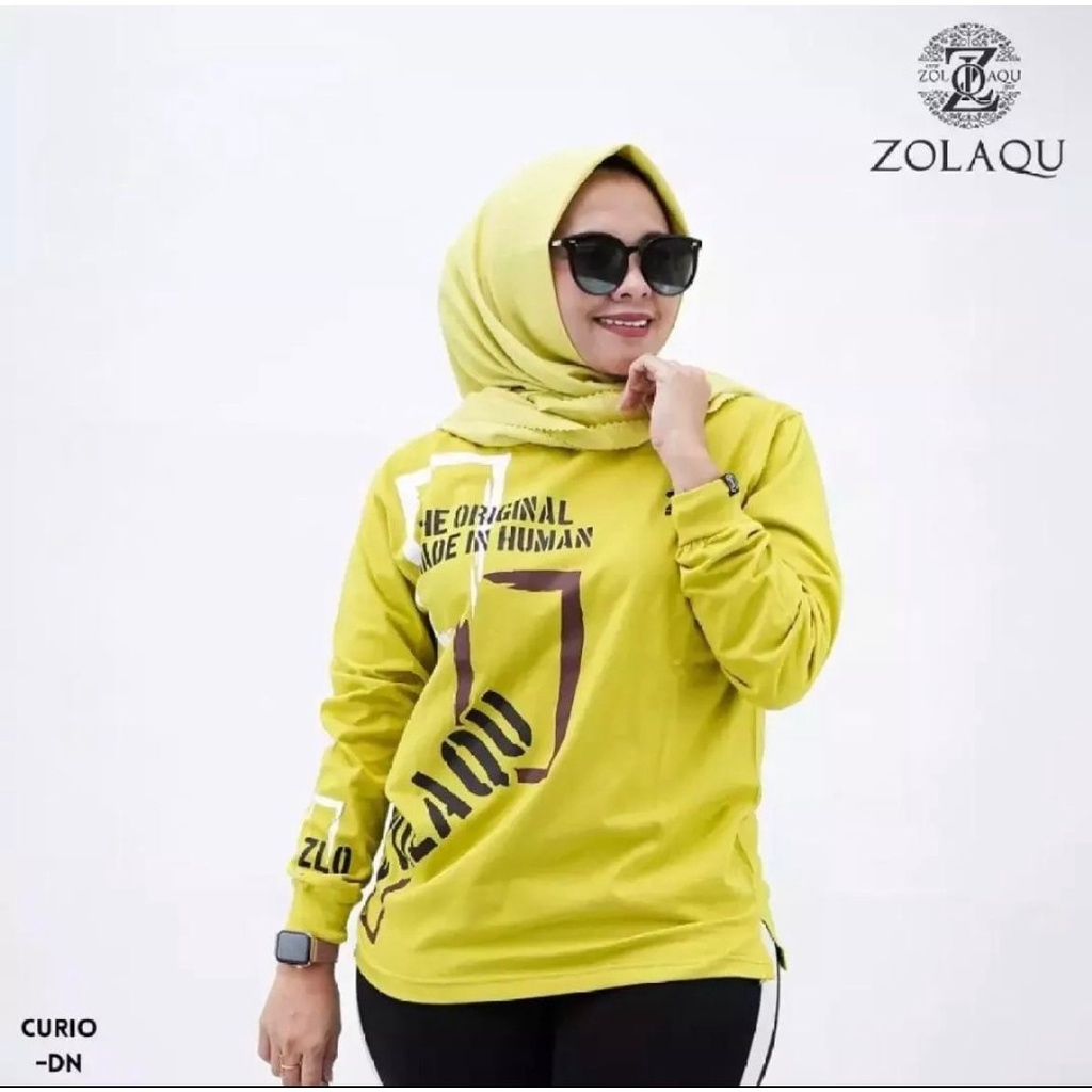 Kaos Wanita Atasan Wanita Kaos Lengan Panjang Wanita ZOLAQU WARNA KUNING LEMON Motif CURIO// zolaqu/