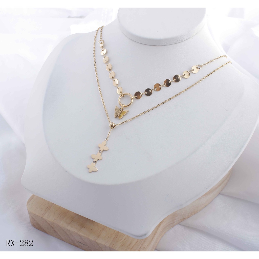 Kalung Titanium 2Rantai Anti Karat Perhiasan Fashion 8839/282