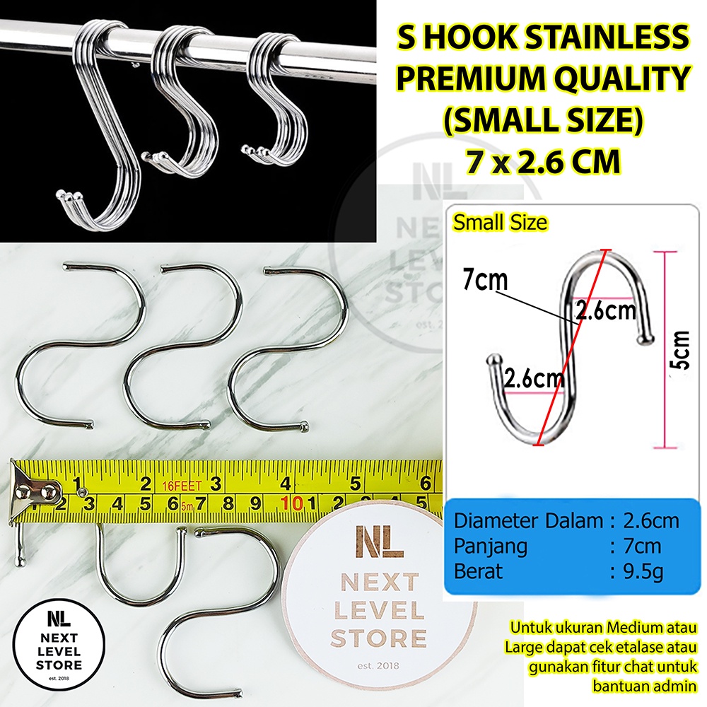 S Hook Stainless Gantungan Serbaguna Cantolan Hanger Pengait Dapur - SMALL 7 cm