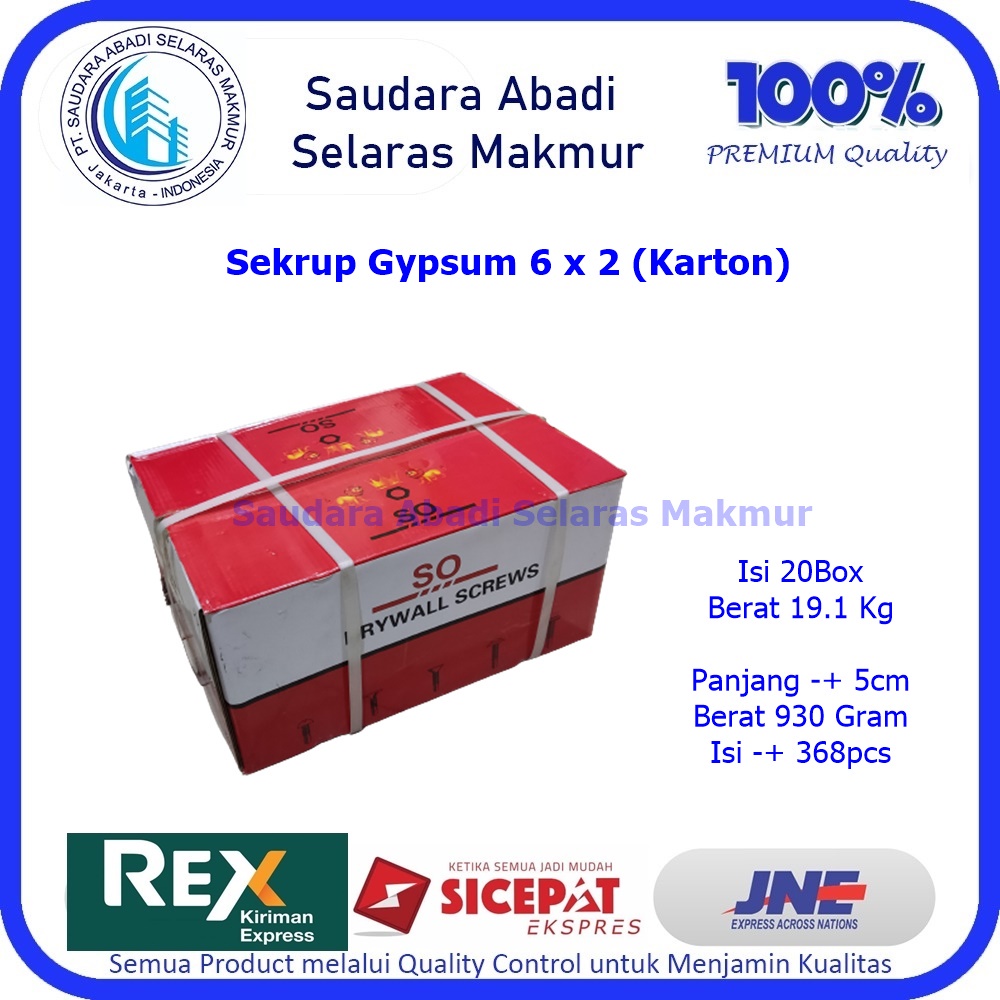 Sekrup Gypsum / Skrup Gypsum 6x2 SO (1 Karton)