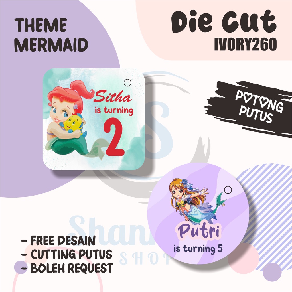 

Tag Bulat Kotak Ulang Tahun THEME MERMAID/Tag Label Ulang Tahun / Hangtag Hampers Custom