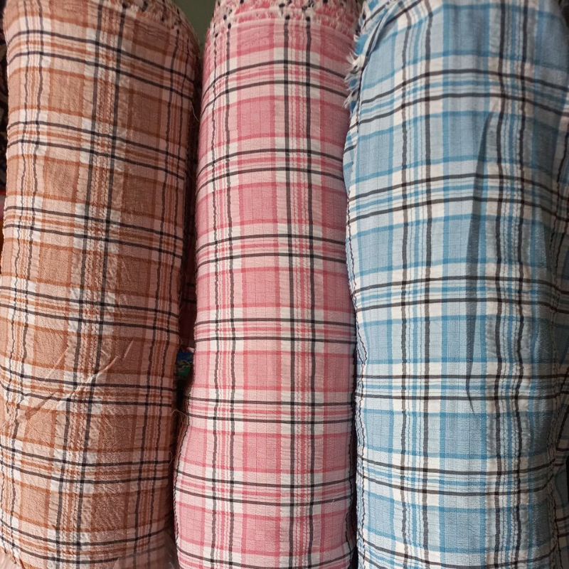 MURAH kain crinkle motif KOTAK-KOTAK halus adem warna bagus baju kemeja gamis baju tunik dress