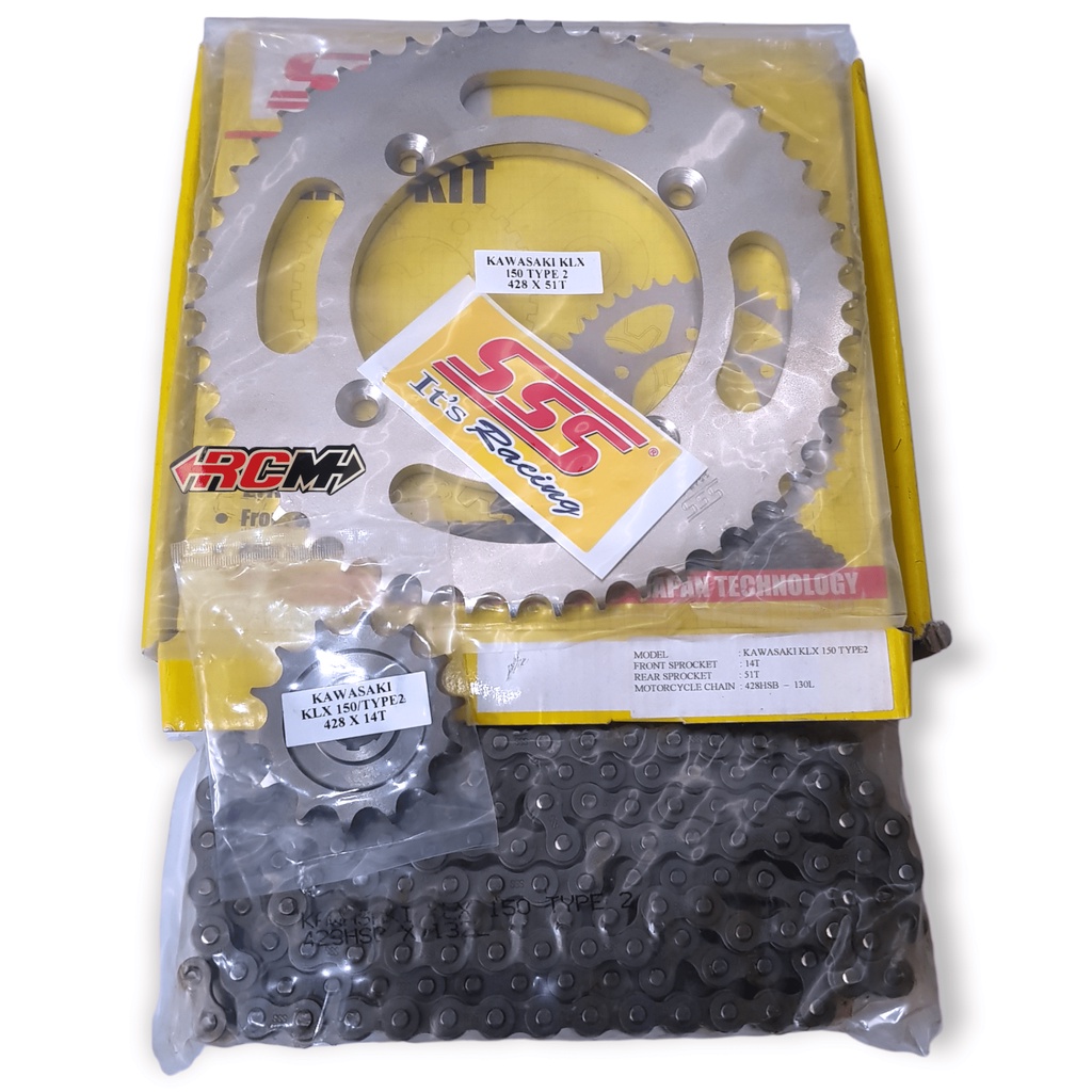 GER GIR GEAR SET KIT CHAIN KIT SSS KLX150 KLX RANTE RANTAI 428X130 GER BLKNG 51 DPN 14 STD NYA TYPE 2 TYPE2 TIPE 2 TIPE2 ORI ORIGINAL SSS ASLI