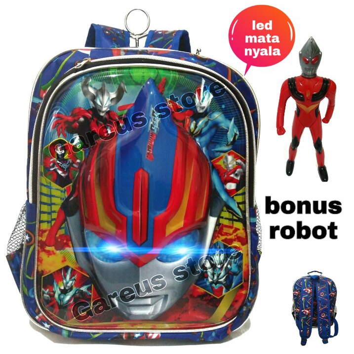 tas sekolah anak laki laki // tas ultramen  nyala // tas ransel anak laki TK bonus robot