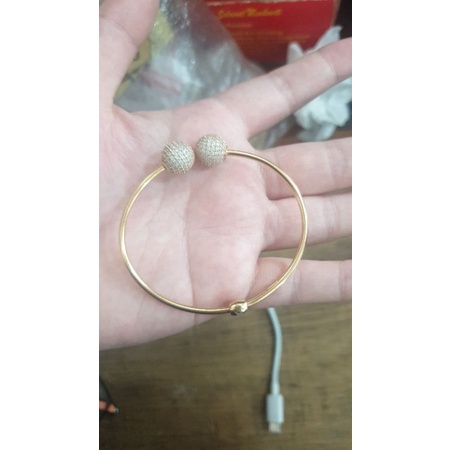 bangle gelang oval tinju permata putih bola donat emas asli 375 8k