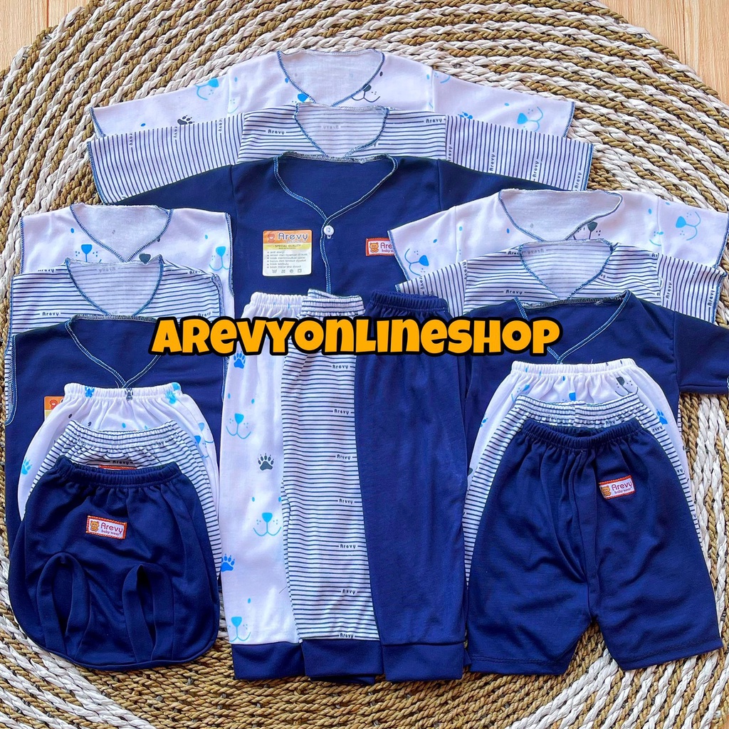 Paket Baju Bayi Newborn Arevy Babywear 0-3 Bln Navy Series Perlengkapan Bayi Baru Lahir &amp; Kado Baby Giftset Paket Lahiran Setelan Baju Bayi Celana Bayi Baru Lahir Baju Panjang Celana Panjang Baju Pendek Celana Pendek Baju Kutung Celana pop