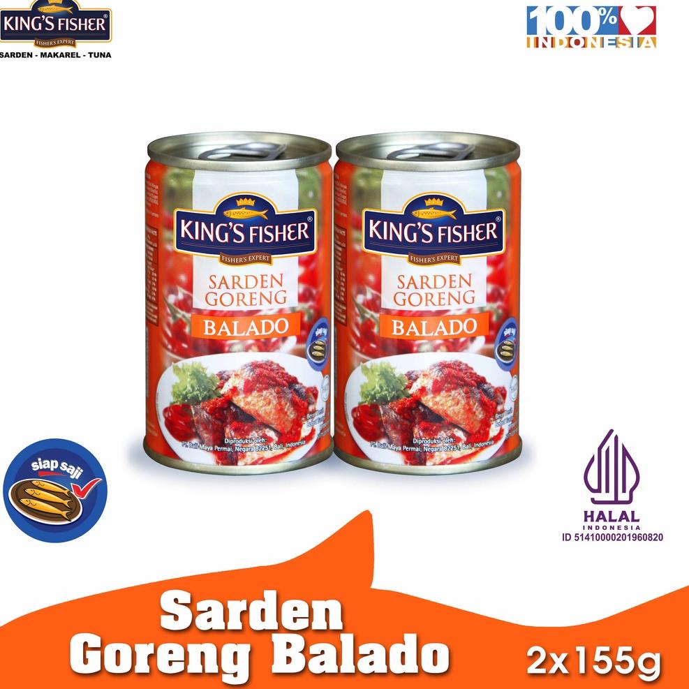 

6.6 SALE Paket 2 pcs King's Fisher Sarden goreng mini rasa saus balado Makanan Kaleng 155g kings fisher