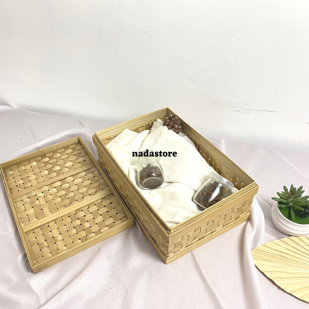 BOX ANYAMAN BAMBU / HAMPERS / KERANJANG TUTUP MATERIAL FULL BAMBU