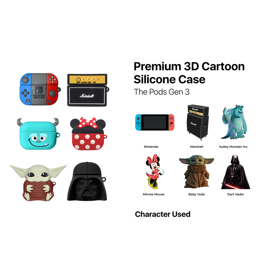 [CASE ONLY] ThePods 3D Case / Casing ThePods Gen 3 Premium 3D Cartoon Silicone Case - By PodsIndonesia