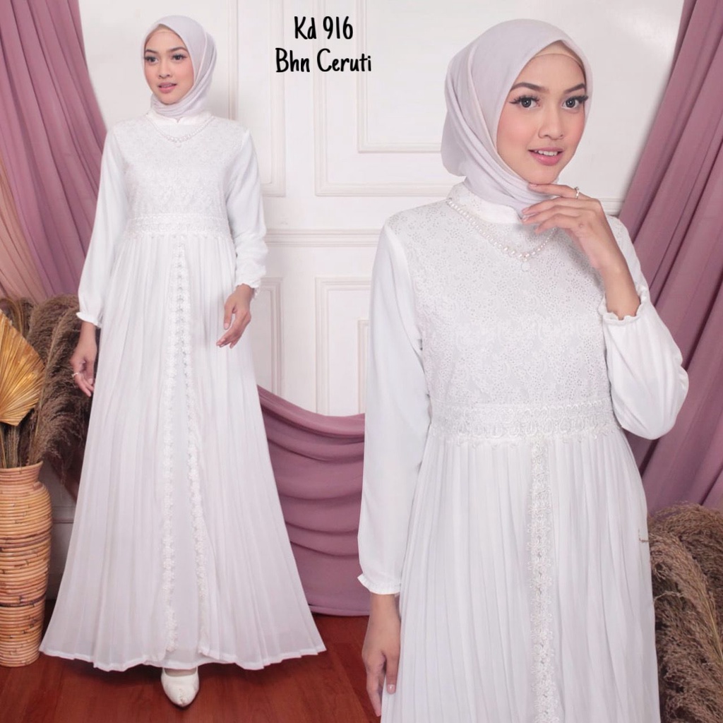 CHIANOZ Gamis Putih Mewah Ohara Dress Brukat Renda Baju Lebaran Umroh Haji Manasik Pesta Akad 916