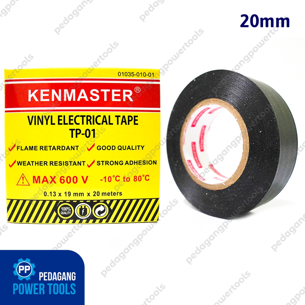 KENMASTER TP-01 20 meter Lakban Listrik Isolasi Kabel Hitam Vinyl Tape