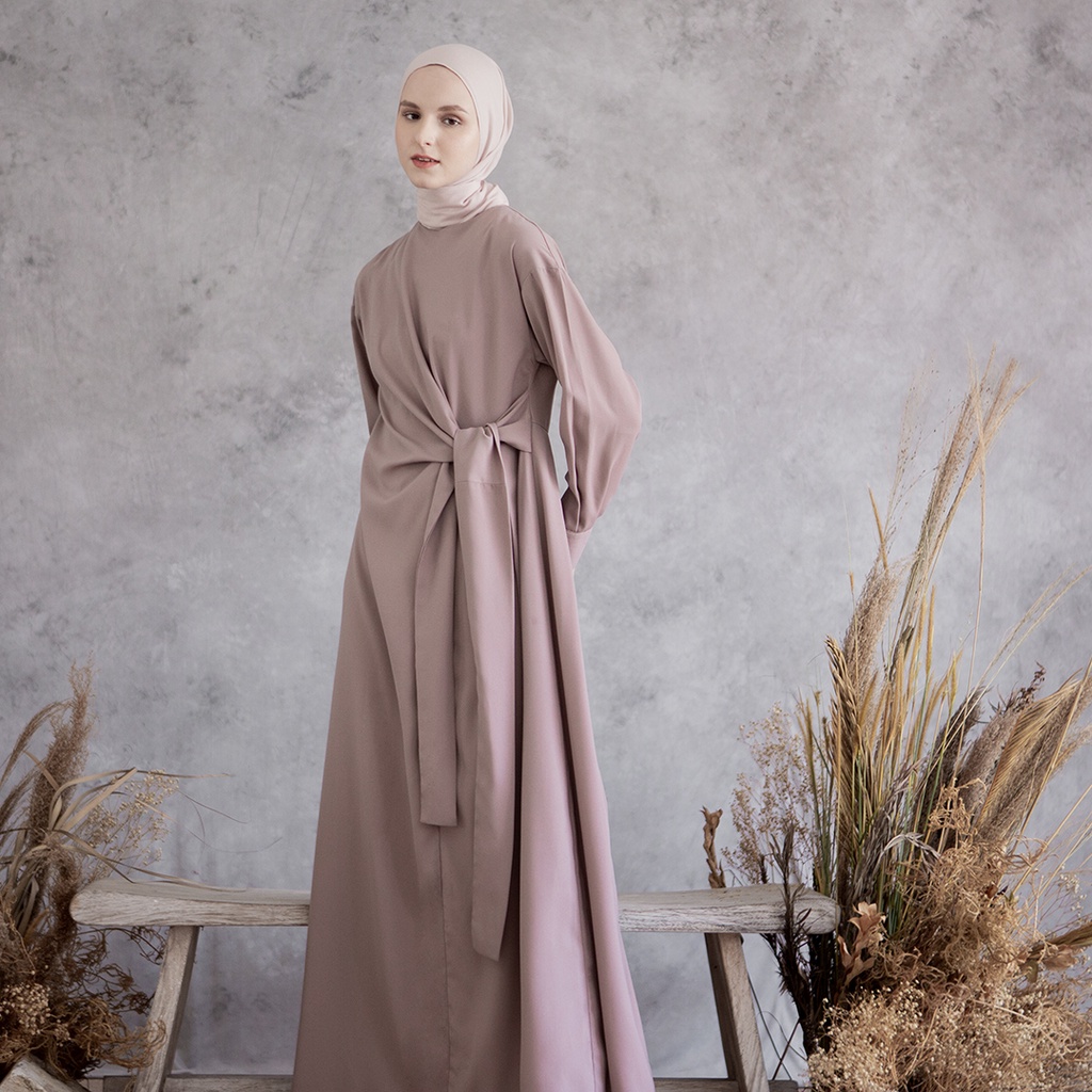 Shanjana by Aska Label - Gamis wanita dress Muslim wanita lengan panjang warna mint, beige sand, abu grey