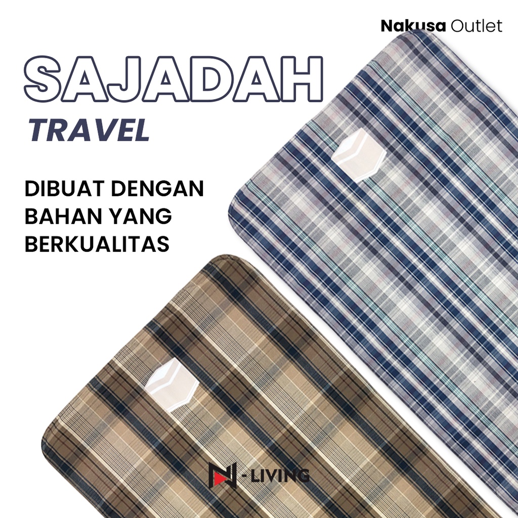 N-LIVING - Sajadah Katun Travel Pouch Linen Praktis Motif Kotak + Free Tasbih Sajadah Travelling Souvenir