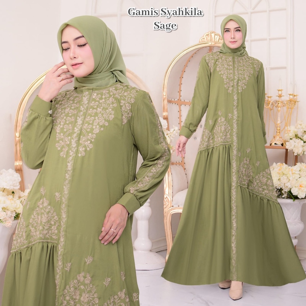 Syahkila gamis - gamis putih mix bordir / gamis kondangan / gamis kondangan modern / gamis kondangan terbaru 2023 / gamis kondangan mewah / gamis undangan / gamis untuk lebaran / gamis resleting depan / gamis resmi / gamis layer / gamis layer kekinian