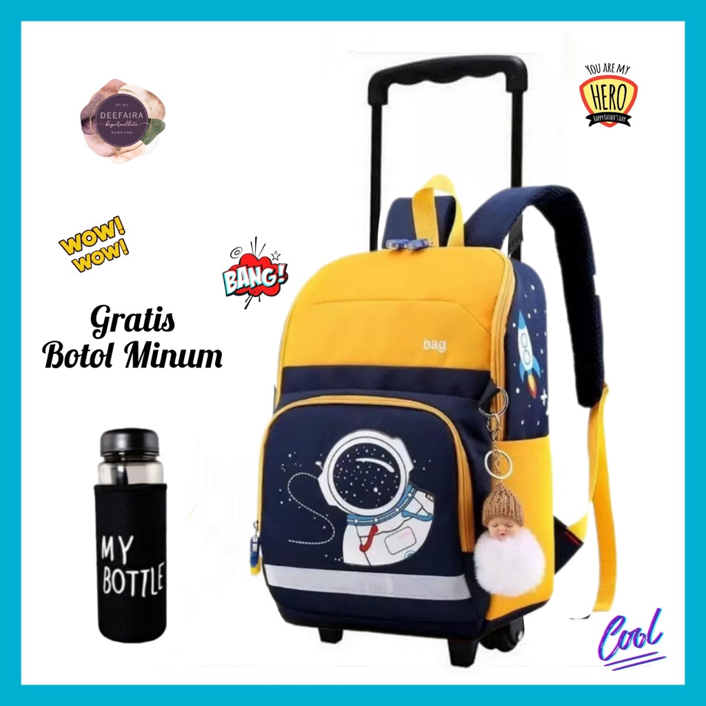 Tas Ransel Troli Astron00t Anak Laki Laki Tk Paud Dan Sd Gratis Botol Minum Keren