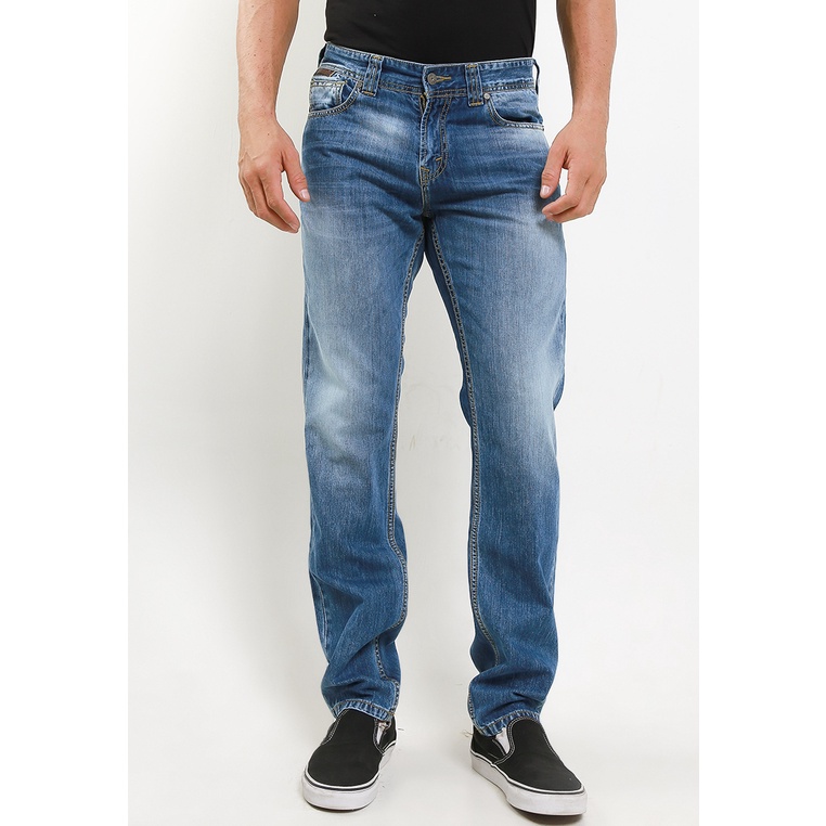Celana Jeans Lois Original dengan detail washed tone untuk casual classic look Bawahan Outfit Trendy 100% Asli Slim Fit Denim Pants CFL058D Pria Lelaki Biru