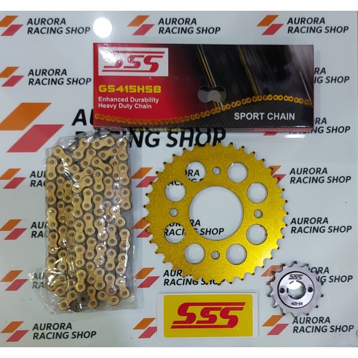 Gear Set Sss Gold Supra X 125 / Blade / Revo & Rantai Sss 415 Hsb Gold #Original