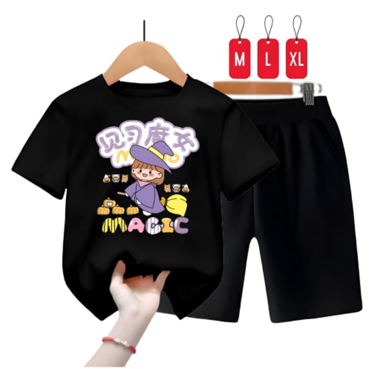 Hzl_outfit Setelan Baju Kaos Momo Magic Viral Trend Anak Perempuan