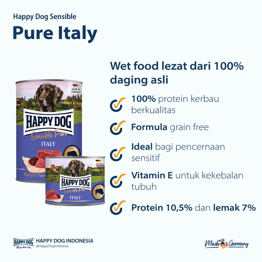 HAPPY DOG  kalengan SENSITIVE PURE BUFFALO ITALY 400g makanan basah