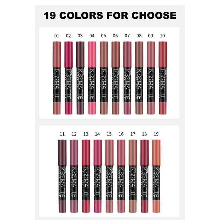 DNM Pensil Lipstik Matte Clay Lipstick Pencil Drable Long Lasting Matte Rotate 19 Colour LA081