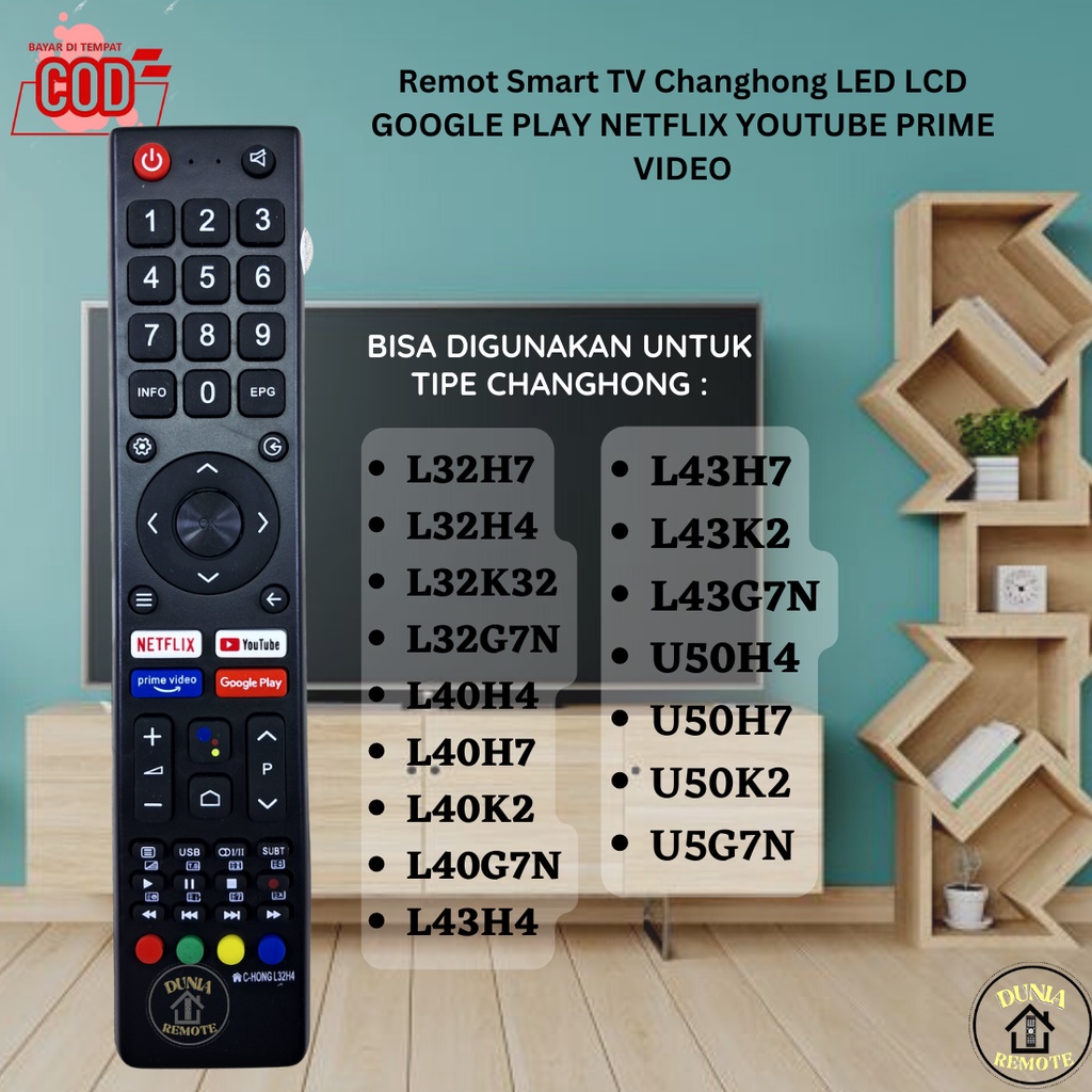 Remot Remote TV CHANGHONG Android Smart TV Led lcd L32H4 Tanpa setting