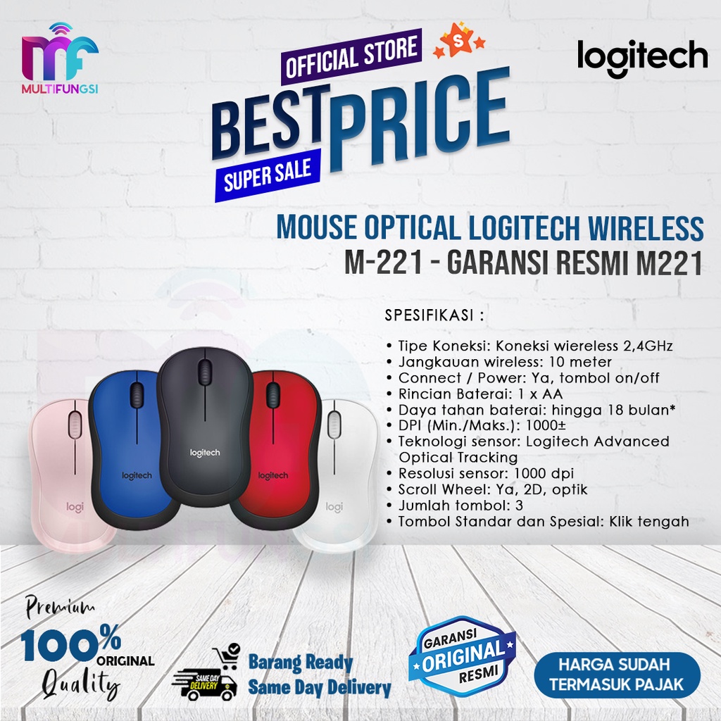 Mouse Optical LOGITECH Wireless M-221 - Garansi Resmi M221