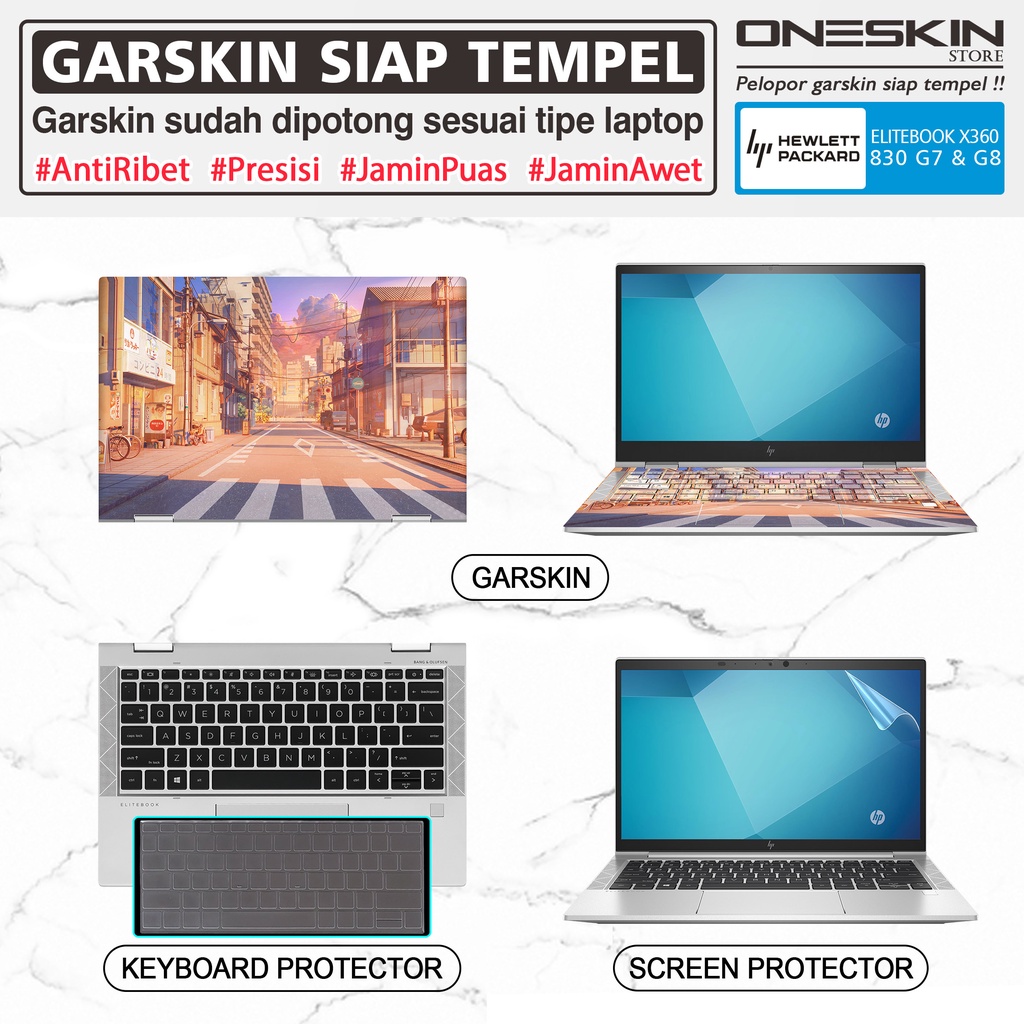 Garskin Sticker Laptop Pelindung Screen Keyboard Protector HP EliteBook x360 830 G7 G8 Gambar Full Body Silikon Bening Glossy Doff Anti Blueray