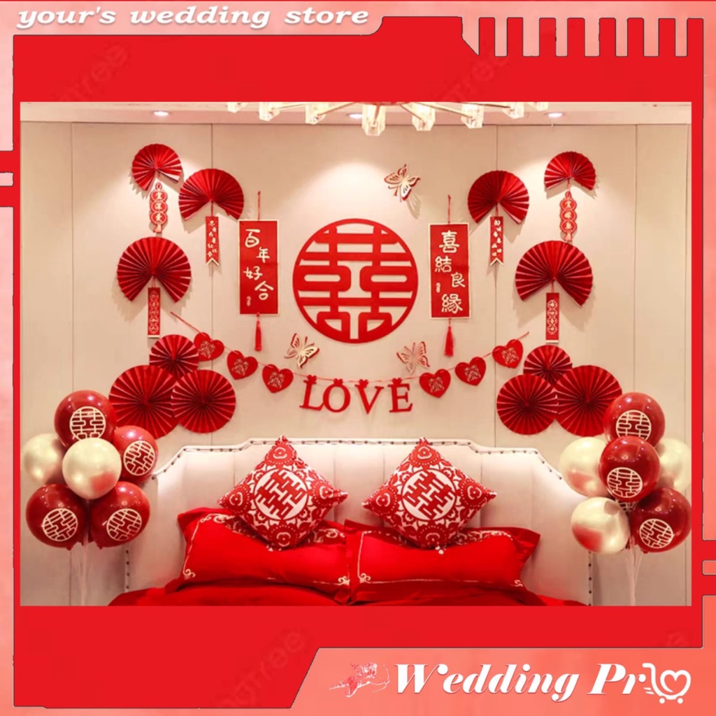 SET Dekorasi Wedding / Tempelan / Sticker Xi Sanjit / Dekor Kamar Wedding / Dekorasi Suang Xi / Deko