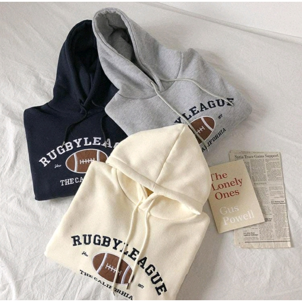 RUGBY LEAGUE HOODIE SWEATER JUMPER PRIA WANITA OVERSIZE GAYA SANTAI KOREAN FASHION