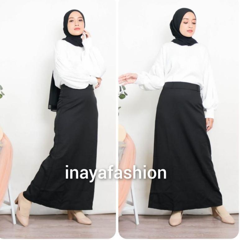DISKON  Rok Kerja Panjang Hitam Rok A Line Bahan Formal Kantor / Rok Panjang Wanita Hitam Polos
